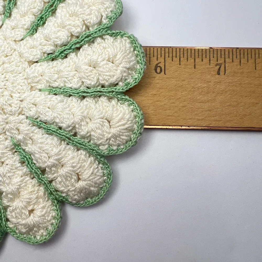 Handmade Crochet Daisy Coasters Set of 2 Vintage Floral Retro Boho Grandma Green